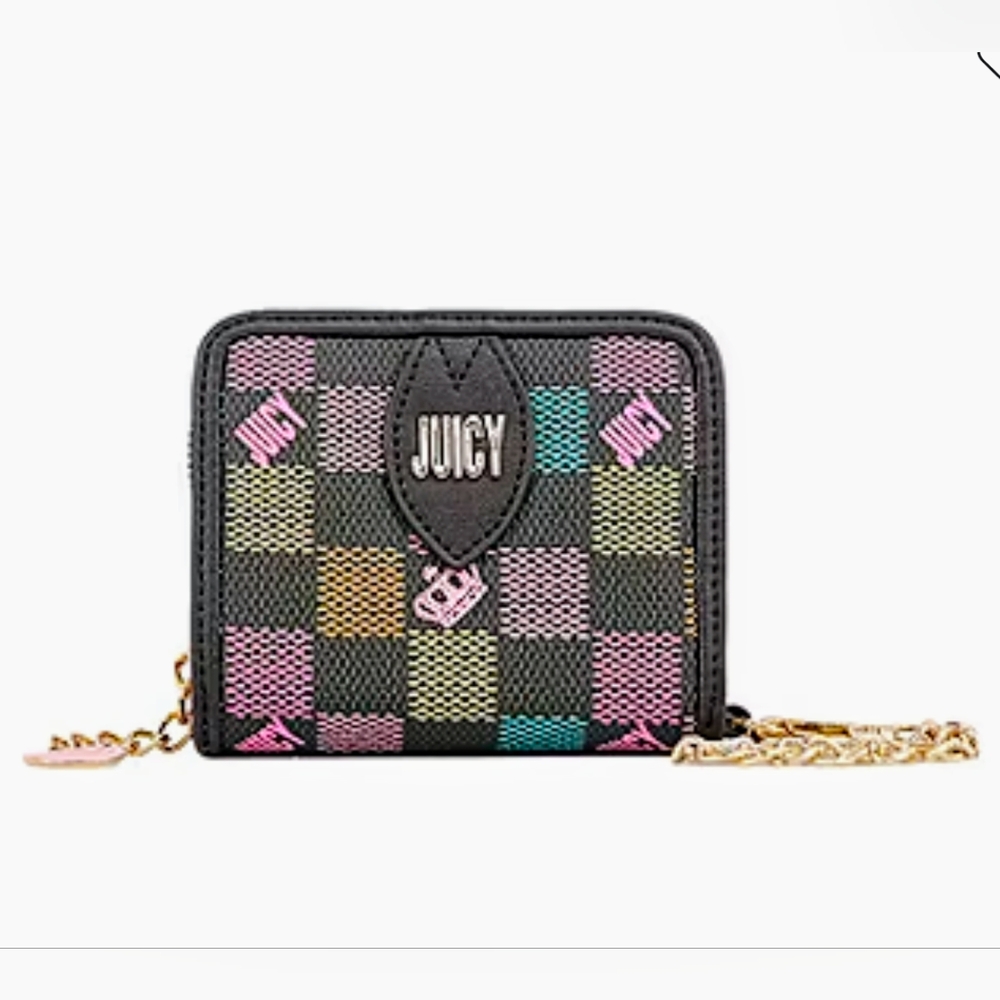 🆕 JUICY COUTURE Checkmate Zip Around Wallet/Wristlet Brown Multi